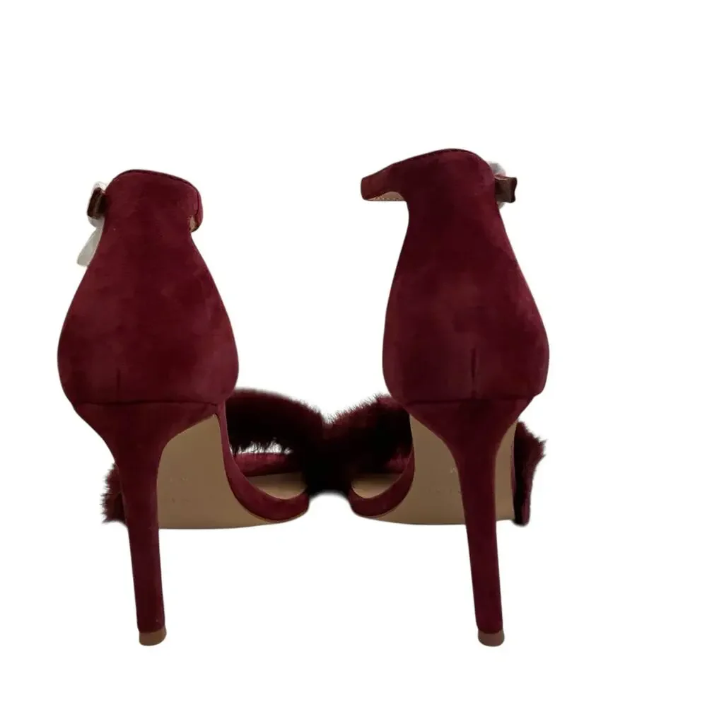 NEW Charles David Suede Faux Fur Empoli High Heel Women's 6.5M Maroon